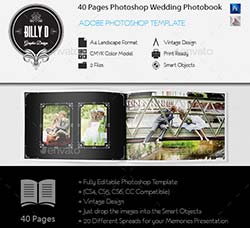 40页婚纱影集画册PSD模板：40 Pages Photoshop Wedding Photobook Template